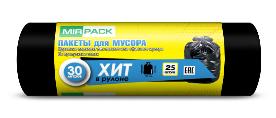 Мешки для мусора ПНД 30л 8 мкм 25 шт черные купить - цена в Нур-Султане