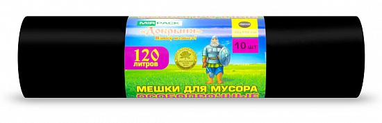 Мешки для строительного мусора 120 литров, 100 мкм, в рулоне 10 штук, ПВД, черные, 2 слоя, 70x110 см, Добрыня, особопрочные - Вид 1