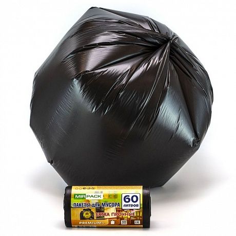 Мешки для мусора 60 л, 20 мкм, в рулоне 30 штук, ПСД, черные, 60х70 см, особопрочные - Вид 2