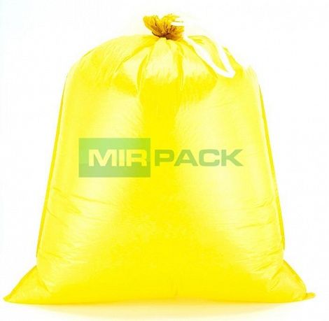 Пакеты для мусора с завязками 60 литров, 15 мкм, 10 шт. ПНД, желтые, + ленты для затягивания - Вид 4