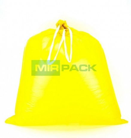 Мешки для мусора с завязками 35 л, 30 мкм, 10 штук, ПCД, желтые, для тяжелого и острого мусора прямое дно + ленты для затягивания - Вид 4