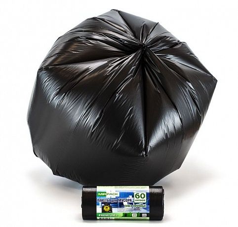 Мешки для мусора 60 литров, 20 мкм, ПСД, в рулоне 20 штук, 60х70 см, черные, с ароматом свежести, прочные, Мирпак - Вид 2